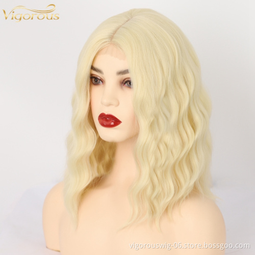 Glueless High Quality Cheap Price Short Small Part Lace Bolned Body Wave For Black Women Synthetic Fiber Hair Bob Wigs